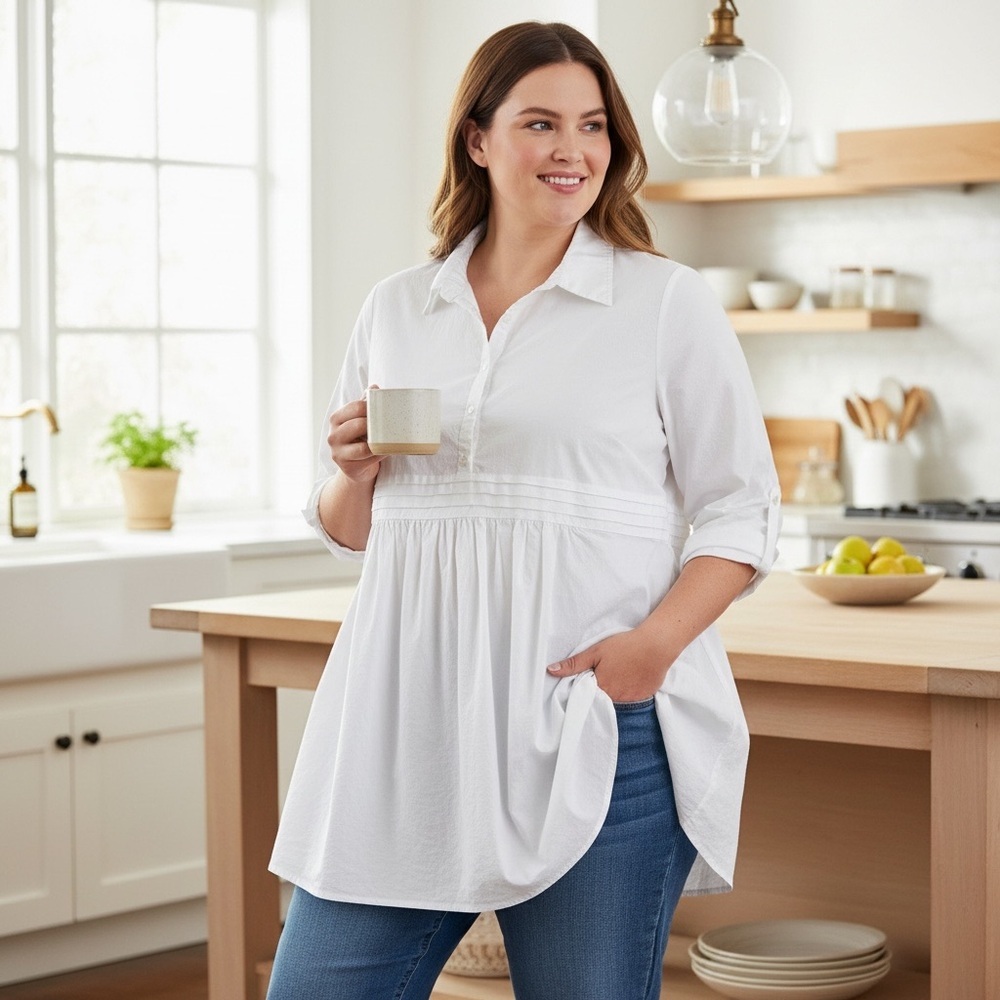 OLD NAVY XXL Women’s Cotton Poplin Empire Waist Tunic Blouse R $44